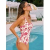 CUPSHE Women’s One Piece Swimsuit Square Neck Tie Bathing Suit Adjustable Straps Back Hook Ruching(Pink Floral)