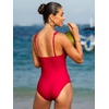 CUPSHE Women’s One Piece Swimsuit Surplice V Neck Bathing Suit Adjustable Straps Detachable Side Tie Swimwear Modest(Red)