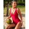 CUPSHE Women’s One Piece Swimsuit Surplice V Neck Bathing Suit Adjustable Straps Detachable Side Tie Swimwear Modest(Red)