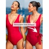 CUPSHE Women’s One Piece Swimsuit Surplice V Neck Bathing Suit Adjustable Straps Detachable Side Tie Swimwear Modest(Red)