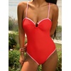 CUPSHE Women’s One Piece Swimsuit Sweetheart O Ring Adjustable Straps Back Hook Cut Out Swimwear(Red/Pink)