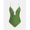 CUPSHE Women’s One Piece Swimsuit V Neck Back Self Tie Color Blocking Adjustable Straps Bathing Suit(Green/White)
