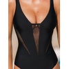 CUPSHE Women’s One Piece Swimsuit V Neck Bathing Suit Adjustable Straps Mesh Swimwear Sexy(Black)