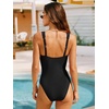 CUPSHE Women’s One Piece Swimsuit V Neck Bathing Suit Drawstring Front Tie Cut Out Full Coverage Swimwear Ladder Trim(Black)