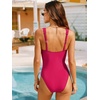 CUPSHE Women’s One Piece Swimsuit V Neck Bathing Suit Drawstring Front Tie Cut Out Full Coverage Swimwear Ladder Trim(Red)