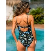 CUPSHE Women’s One Piece Swimsuit V Neck Bathing Suit Tummy Control Drawstring Back Hook Adjustable Straps(Black/Blue Floral)