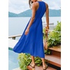 CUPSHE Women’s Summer Boho Dresses Sleeveless V-Neck Casual A-Line Ruffle Hem Flowy Resort Beach Vacation Sundress Maxi Dress(Blue)