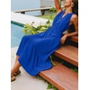 CUPSHE Women’s Summer Boho Dresses Sleeveless V-Neck Casual A-Line Ruffle Hem Flowy Resort Beach Vacation Sundress Maxi Dress(Blue)