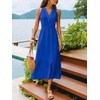 CUPSHE Women’s Summer Boho Dresses Sleeveless V-Neck Casual A-Line Ruffle Hem Flowy Resort Beach Vacation Sundress Maxi Dress(Blue)