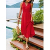 CUPSHE Women’s Summer Boho Dresses Sleeveless V-Neck Casual A-Line Ruffle Hem Flowy Resort Beach Vacation Sundress Maxi Dress(Red)
