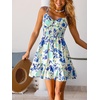 CUPSHE Womens Summer Dress Sweetheart Neck Spaghetti Strap Floral Smocked Waist Ruffled A Line Resort Mini Beach Sundress(Blue Floral)