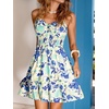 CUPSHE Womens Summer Dress Sweetheart Neck Spaghetti Strap Floral Smocked Waist Ruffled A Line Resort Mini Beach Sundress(Blue Floral)