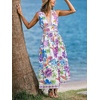CUPSHE Women’s Summer Dresses Tropical Floral Plunging V Neck Sleeveless Flowy Beach Vacation Maxi Dress(Purple)