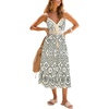 CUPSHE Womens Boho Midi Dresses Summer Spaghetti Strap Crochet Lace V Neck Drawstring Waist Beach Vacation Casual Sundress(Black Paisley)
