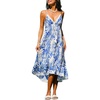 CUPSHE Womens Boho Midi Dresses Summer Spaghetti Strap Crochet Lace V Neck Drawstring Waist Beach Vacation Casual Sundress(Blue Tropical)