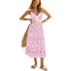 CUPSHE Womens Boho Midi Dresses Summer Spaghetti Strap Crochet Lace V Neck Drawstring Waist Beach Vacation Casual Sundress(Fuchsia Paisley)