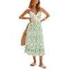 CUPSHE Womens Boho Midi Dresses Summer Spaghetti Strap Crochet Lace V Neck Drawstring Waist Beach Vacation Casual Sundress(Green Paisley)