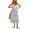 CUPSHE Womens Boho Midi Dresses Summer Spaghetti Strap Crochet Lace V Neck Drawstring Waist Beach Vacation Casual Sundress(Navy Paisley)