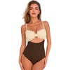 CUPSHE Women’s One Piece Swimsuit Sexy Cutout Scallop Trim Bathing Suit(Beige/Brown)