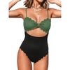 CUPSHE Women’s One Piece Swimsuit Sexy Cutout Scallop Trim Bathing Suit(Black/Green)