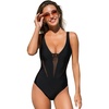 CUPSHE Women’s One Piece Swimsuit V Neck Bathing Suit Adjustable Straps Mesh Swimwear Sexy(Black)