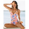 CUPSHE Women’s One Piece Swimsuit V Neck Tummy Control Double Adjustable Straps Back Cutout O-Ring(Blue/Pink/Floral)