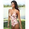 CUPSHE Women’s One Piece Swimsuit V Neck Tummy Control Double Adjustable Straps Back Cutout O-Ring(Cream White/Pink)
