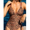 CUPSHE Women’s One Piece Swimsuit V Neck Tummy Control Double Adjustable Straps Back Cutout O-Ring(Light Brown/Floral)