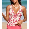 CUPSHE Women’s Tankini Top Deep V Neck Swimsuit Crisscross Adjustable Straps Swimwear Top Only Ruched Bathing Suit(Hot Pink/Floral)