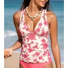 CUPSHE Women’s Tankini Top Deep V Neck Swimsuit Crisscross Adjustable Straps Swimwear Top Only Ruched Bathing Suit(Hot Pink/Floral)