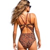 CUPSHE Women’s One Piece Swimsuit V Neck Tummy Control Double Adjustable Straps Back Cutout O-Ring(Light Brown/Floral)