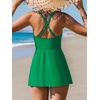 CUPSHE One Piece Swimsuit for Women Tummy Control Swim Dress Crisscross Ruched Skirted Bathing Suit with Bottom(Green)