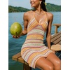 CUPSHE Women Crochet Swimsuit Cover Ups Sleeveless Backless Mini Beach Coverup Dresses(Orange)
