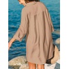 CUPSHE Women Swimsuit Shirt Coverup Lightweight Beach Dresses | V Neck Swim Shirt Cover Ups, Long Sleeve Bathing Suit Coverup for Women, Mini Beach Coverup Dresses with Chest Pockets(Khaki)