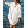 CUPSHE Women Swimsuit Shirt Coverup Lightweight Beach Dresses | V Neck Swim Shirt Cover Ups, Long Sleeve Bathing Suit Coverup for Women, Mini Beach Coverup Dresses with Chest Pockets(White)