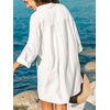 CUPSHE Women Swimsuit Shirt Coverup Lightweight Beach Dresses | V Neck Swim Shirt Cover Ups, Long Sleeve Bathing Suit Coverup for Women, Mini Beach Coverup Dresses with Chest Pockets(White)