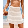 CUPSHE Women’s Crochet Cover Up Skirt Elastic Waist Knit Mini Beach Skirt Coverups for Swimwear(White)