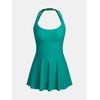CUPSHE Women’s One Piece Swimsuit Halter Swim Dress Scoop Neck Slimming Bathing Suit Swim Skirt Modest(Teal Green)