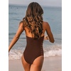 CUPSHE Women’s One Piece Swimsuit Sexy Deep V Neck Bathing Suit Halter Self Tie Mesh Tummy Control Swimwear(Coffee Brown)