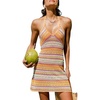 CUPSHE Women Crochet Swimsuit Cover Ups Sleeveless Backless Mini Beach Coverup Dresses(Orange)