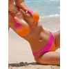 CUPSHE Women’s Bikini Sets Two Piece Swimsuit Halter V Neck Bathing Suit Tie Dye Low Rise Back Tie Adjustable O Ring(Pink/Orange)