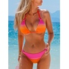 CUPSHE Women’s Bikini Sets Two Piece Swimsuit Halter V Neck Bathing Suit Tie Dye Low Rise Back Tie Adjustable O Ring(Pink/Orange)