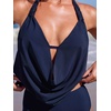 CUPSHE Tankini Bathing Suit for Women Halter Deep V Cowl Neck Low Back Swimsuit(Navy Blue)
