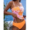 CUPSHE Two Piece Tankini Set Women Swimsuit Square Neck Mid Rise Cut Out Ruched Drawstred Bathing Suit(Orange/Paisley)