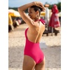 CUPSHE Women’s One Piece Swimsuit Plunging Deep V Neck Halter Bathing Suit Ruched Adjustable Straps Self Tie O Ring(Magenta Red)