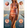 CUPSHE Women’s One Piece Swimsuit Plunging V Neck Halter Bathing Suit | Shimmer Fabric, Beaded front, Open Back, Hook Closure, Adjustable Straps, Romantic, For Beach(Pink Ombre)