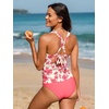 CUPSHE Women’s Tankini Set V Neck Crisscross Adjustable Straps Cutout Two Piece Swimsuit Mid Rise Ruched(Hot Pink/Floral)