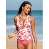 CUPSHE Women’s Tankini Set V Neck Crisscross Adjustable Straps Cutout Two Piece Swimsuit Mid Rise Ruched(Hot Pink/Floral)