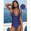 CUPSHE Women’s Tankini Set V Neck Crisscross Adjustable Straps Cutout Two Piece Swimsuit Mid Rise Ruched(Navy Blue/Polka Dot)