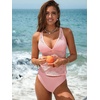 CUPSHE Women’s Tankini Sets Swimsuit Two Piece Mid Rise Bathing Suit V Neck Mesh Crop Top Swimwear(Light Pink)